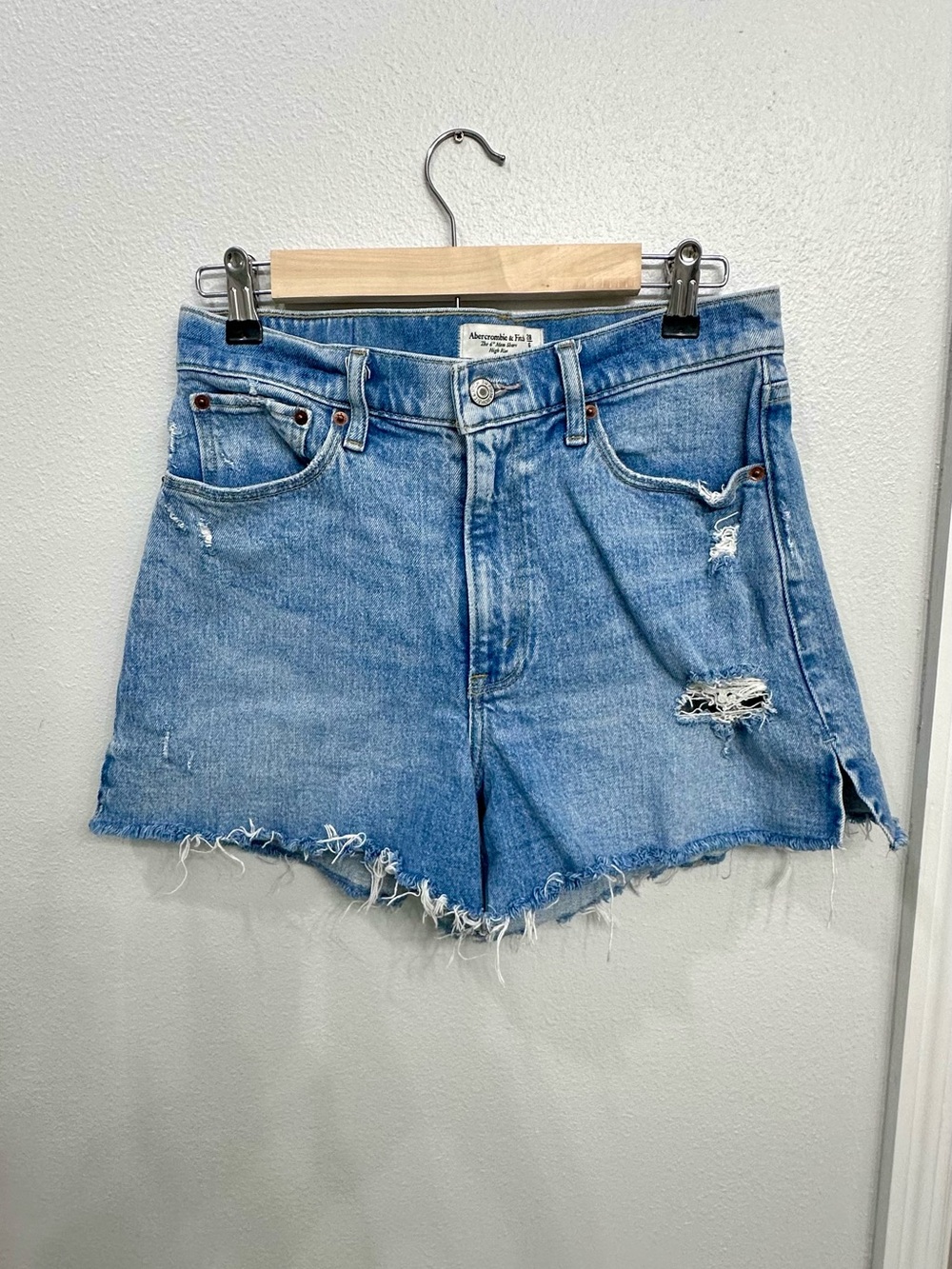 Abercrombie & Fitch Light Wash Distressed Denim Cutoff Shorts